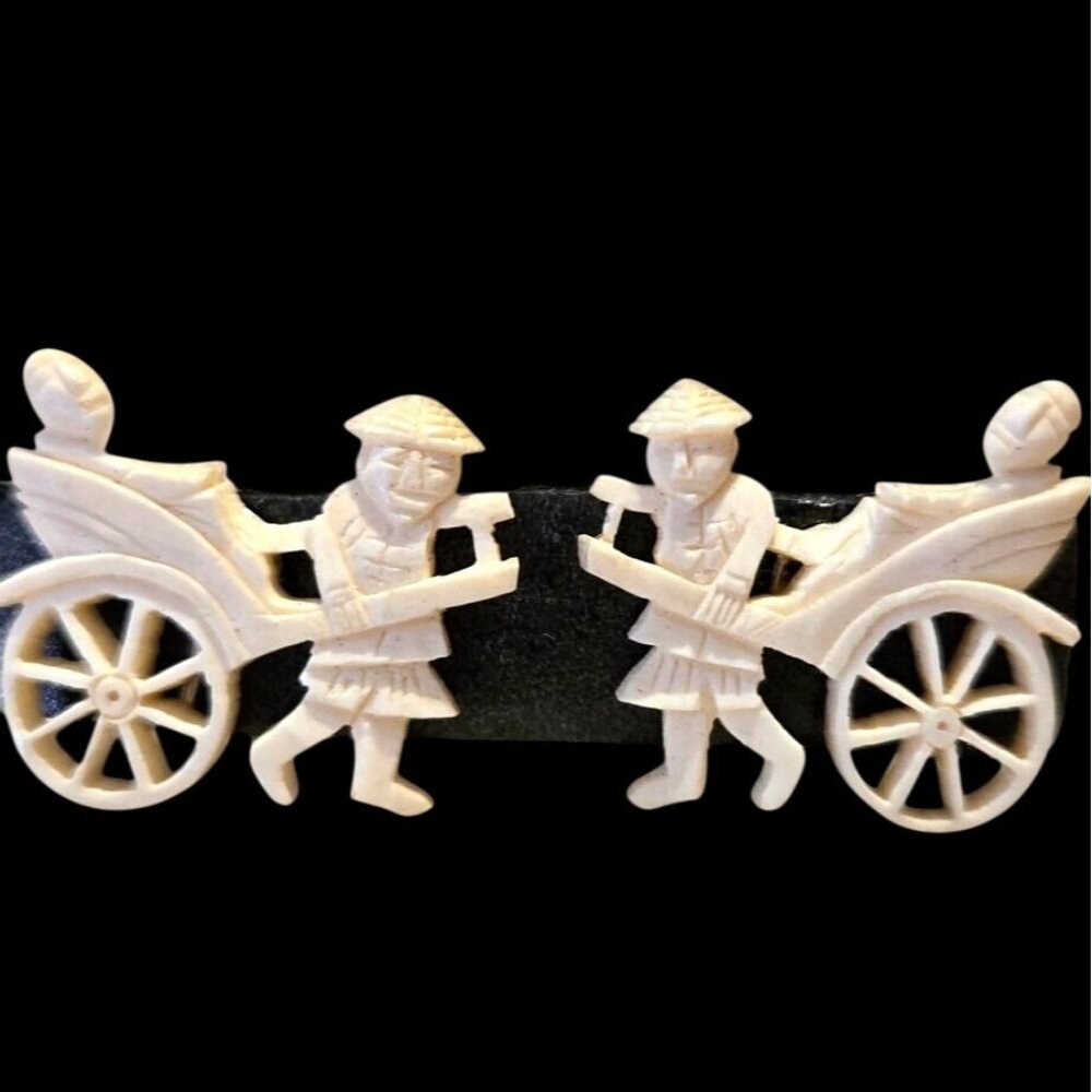 ANTIQUE Vintage Rickshaw carved STERLING SILVER earring EUC crew back jewelry